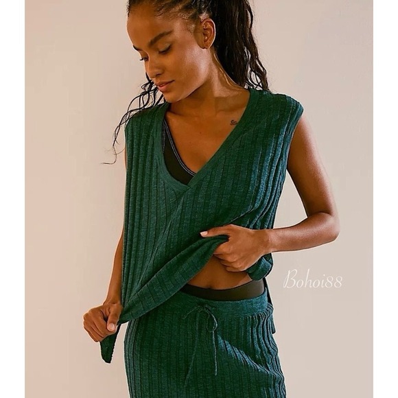 Free People Tops - Free People Beach Veda Ribbed Knit V-Neck Sweater Vest Teal Green Small
